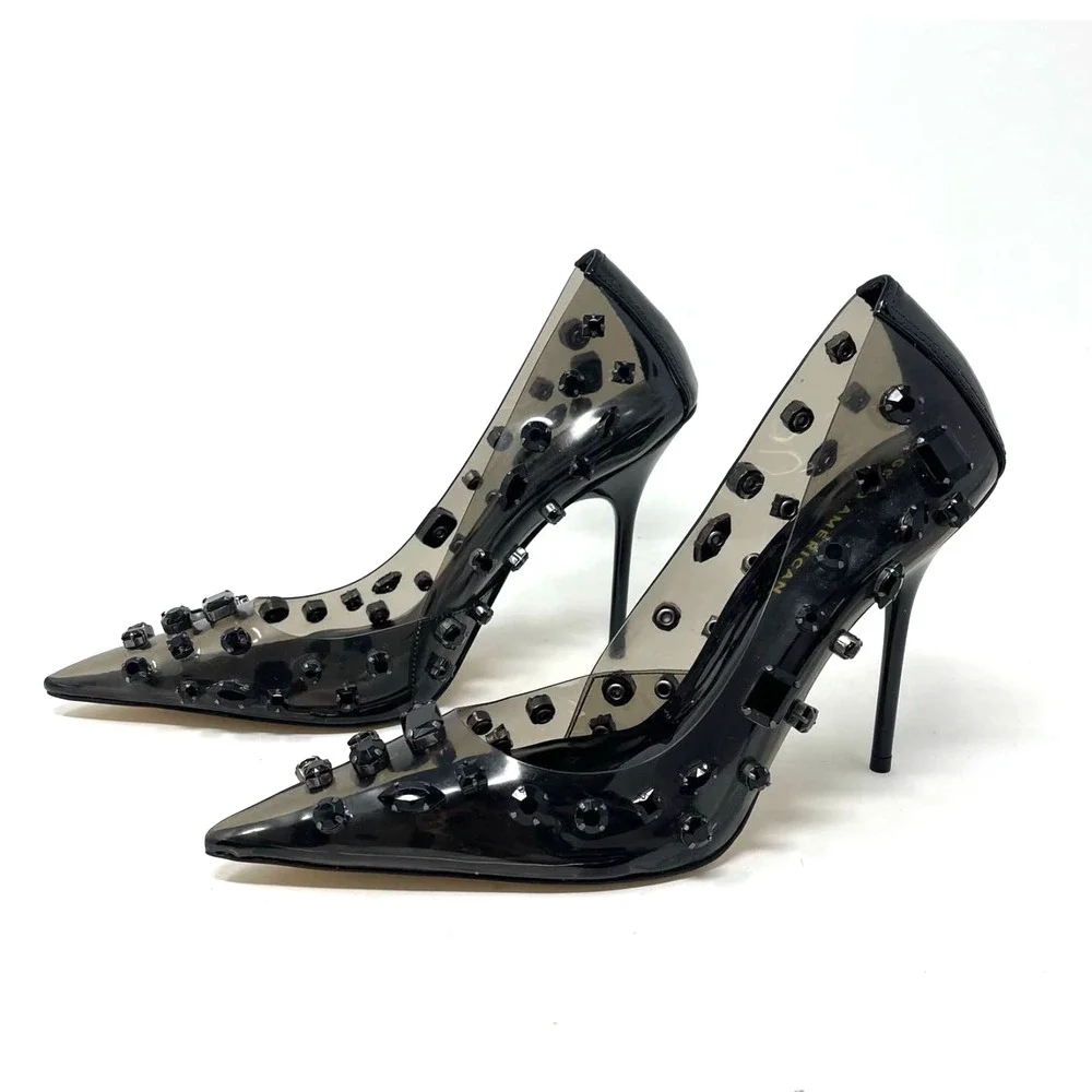Good American Jeweled Emma Heels Size 7.5 Light Smoke‎ GSH008-X